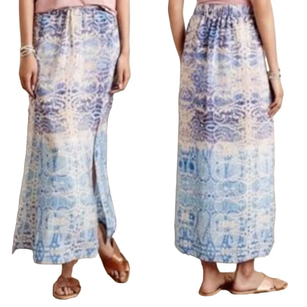 Maeve “Waimea” Printed Watercolor Silk Maxi Skirt
